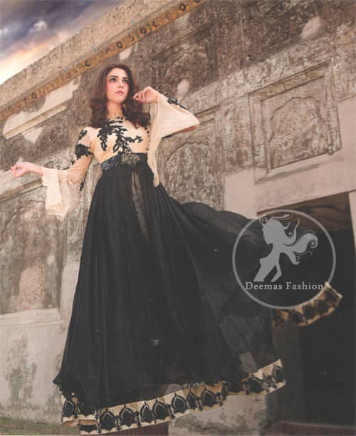 Latest Pakistani Semi Formal Black and Fawn Maxi