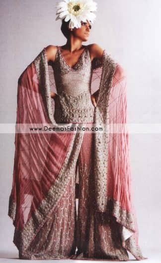 Bridal Wear Pakistani Gharara – Tea Pink Heavy Embroidered Dress