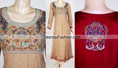 Designer Collection - Beige & Red Anarkali Frock Dress