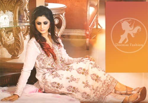 Latest Party Wear Kameez in Ivory White