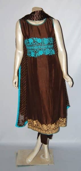 Latest Pakistani A-Line Frock Fashion - Dark Brown Dress