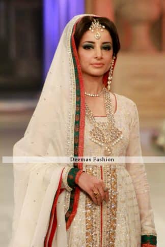 Latest Designer Collection 2013 Ivory White Front Bridal Wear Open Anarkali