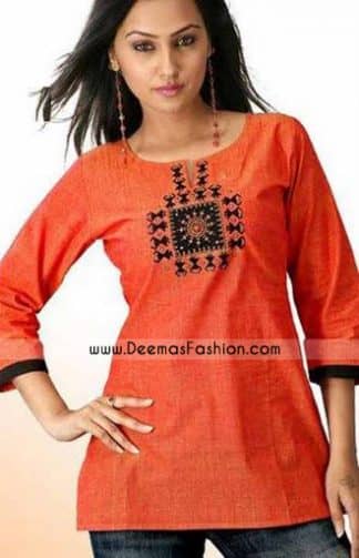 Ladies Kurta Style – Orange Designer Kurta Dress