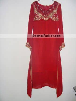 Latest Ladies Designer Wear - Red Golden A-Line Shirt