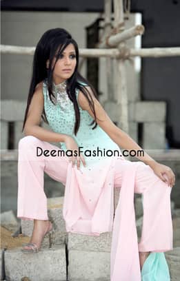 Latest Pakistani Casual Wear - Pink Ferozi Embroidered Dress