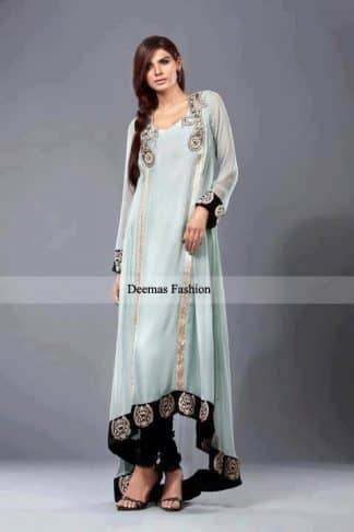 Latest Pakistani Fashion 2013 Grey Semi Formal Dress