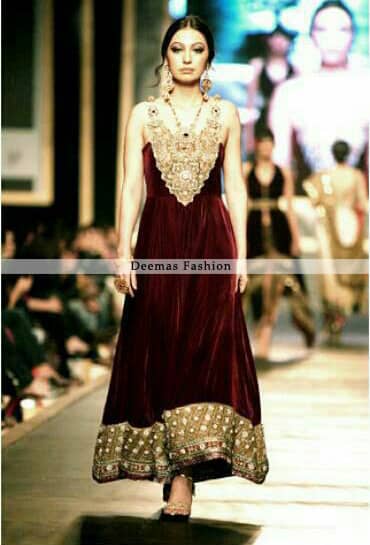 Latest Pakistani Formal Wear Dress Maroon Aline Frock