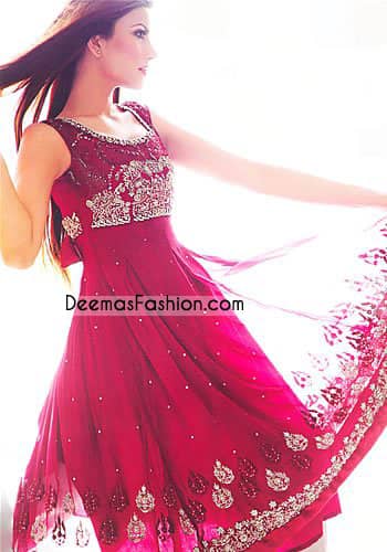 Latest Pakistani Stylish Shocking Pink Anarkali Outfit