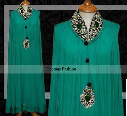 Latest Pakistani Designer Wear Sea Green Party Dress