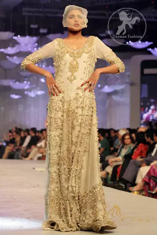 Off White Back Trail Heavy Embroidered Walima Maxi Dress