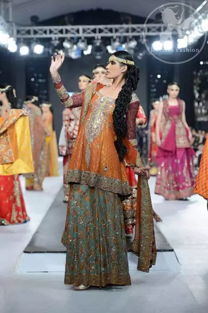 Orange mehndi wear frock embroided sharara3