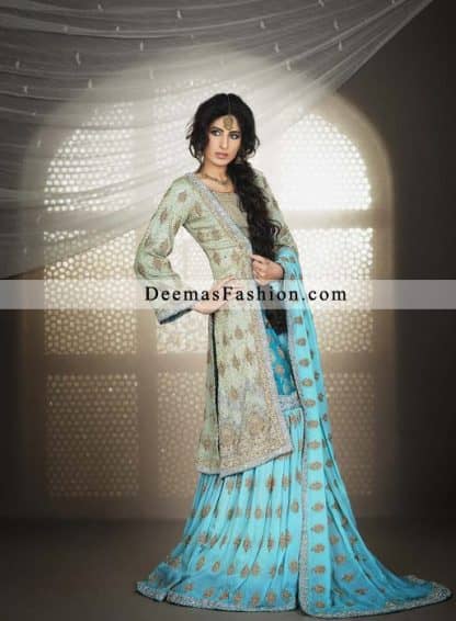 Pakistani Bridal Wear Designer Dress Blue Gharara