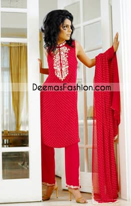 Pakistani Latest Casual Wear - Trendy Red Casual Dress