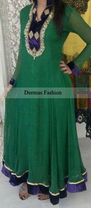 Pakistani Designer Collecion Dark Green Anarkali Frock