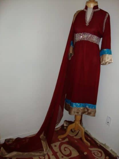 Pakistani Designer Dress - Maroon Casual Wear