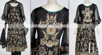 Latest Pakistani Dress - Black Anarkali Embroidered Frock