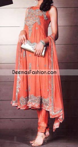 Pakistani Fashion Dresses - Orange Traditional Anarkali Dress