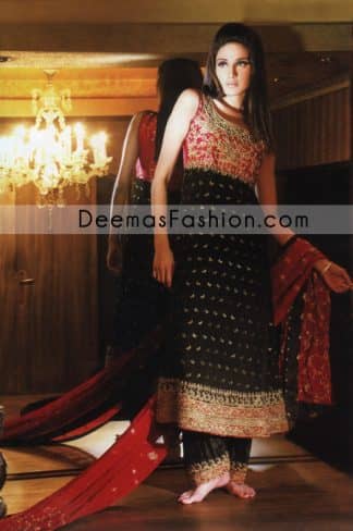 Pakistani Formal Wear – Black A-Line Embroidered Dress
