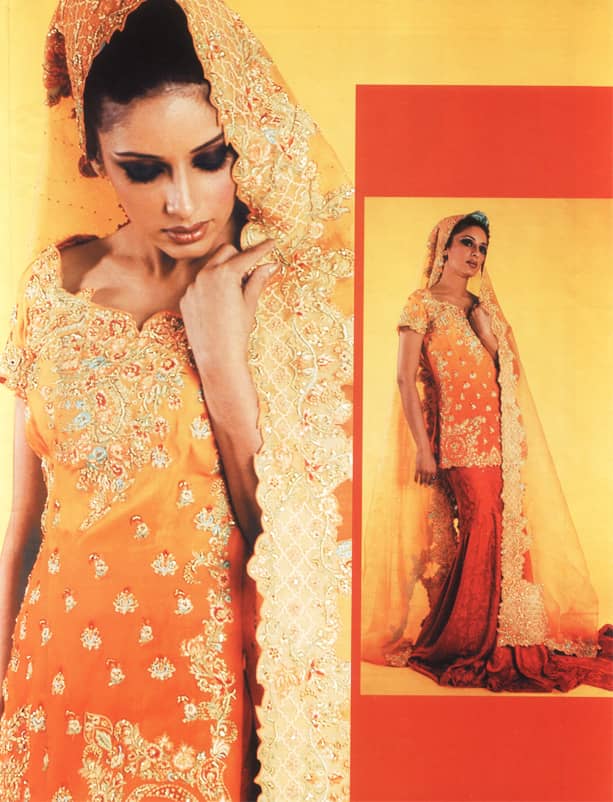 Pakistani Traditional Bridal Dress – Red Orange Lehnga