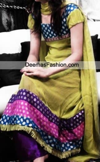 Pakistani Designer Wear Dress Mehndi Green Frock Trouser