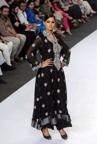 Pakistani Designer Dress – Black Silver Anarkali Pishwas