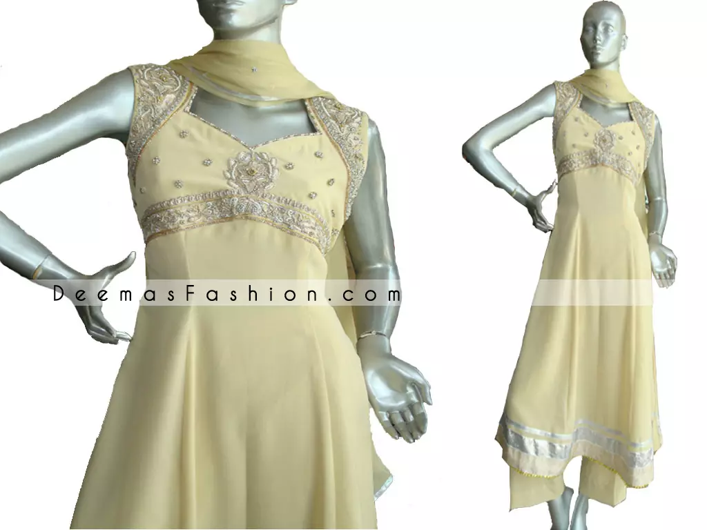 Pakistani Designer Wear - Yellow Anarkali Style Dress