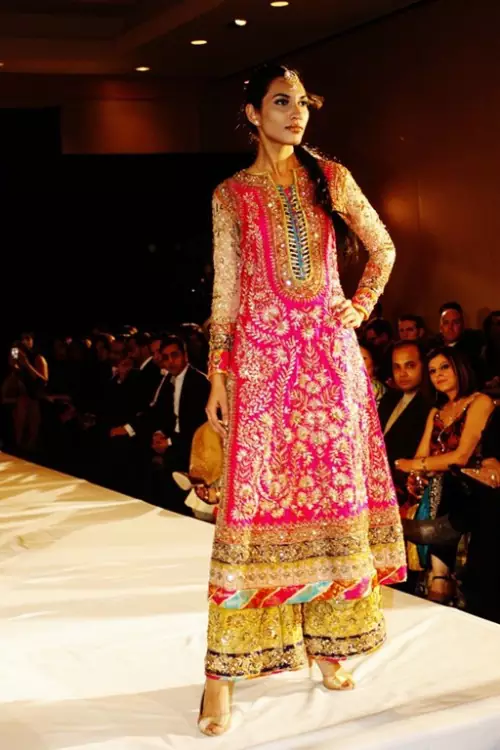 Shocking Pink Yellow Shirt for Mehndi Occasion With Embellished Trouser