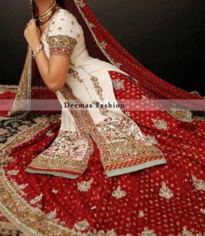 Bridal Wear Collection White and Red Front Open Shirt Sharara