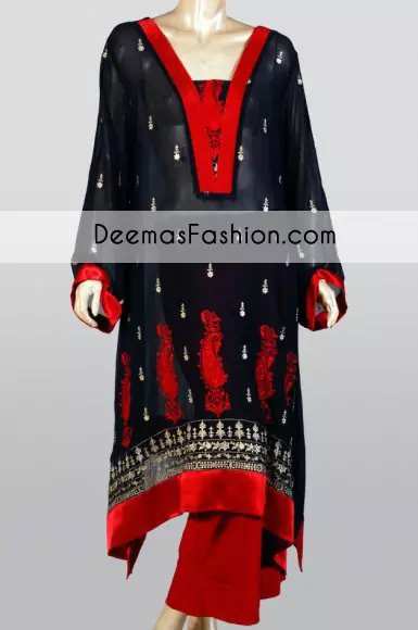  Black Red Party Wear Aline Casual Dress