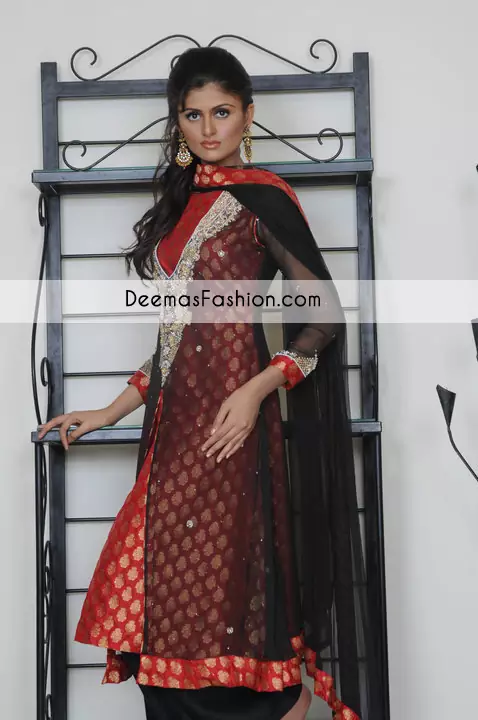  Black Red Party Wear Front Open Gown