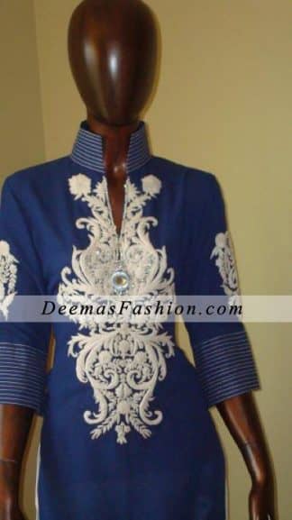 Blue Casual Wear Embroidered Dress