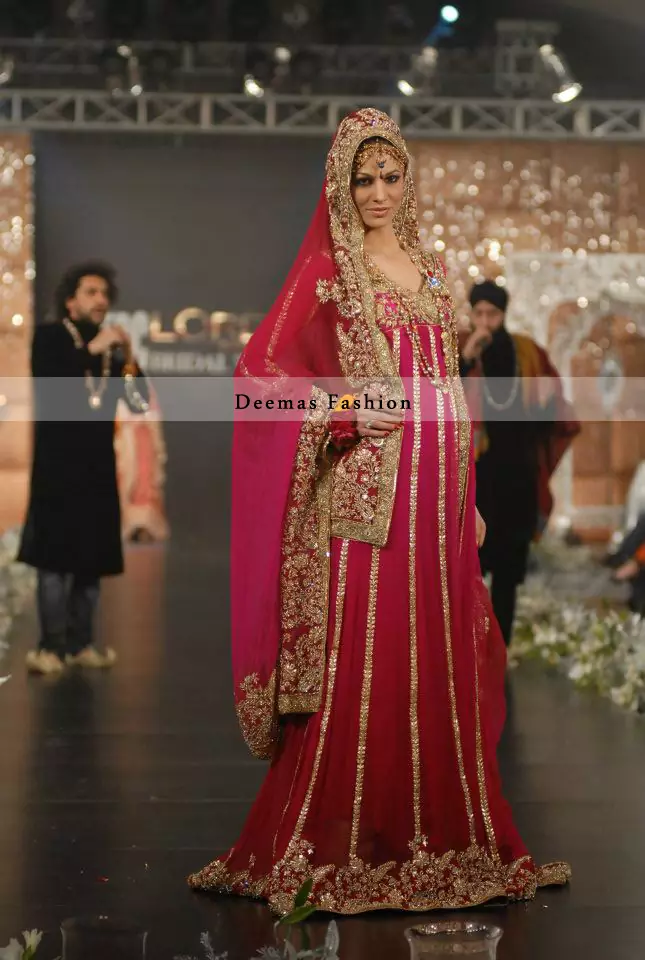 Deep Red Bridal Wear Pishwas