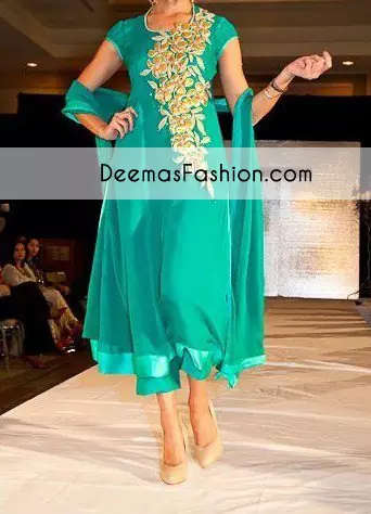  Designer Wear Ferozi Green Casual Wear Dress