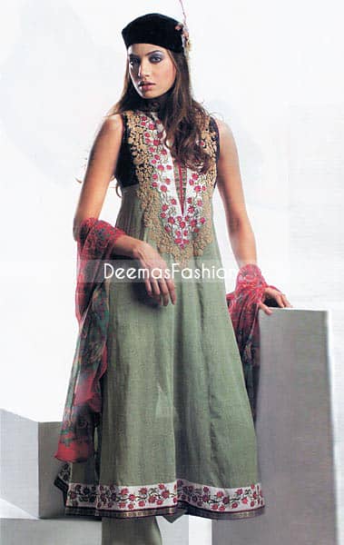 Pakistani Designer Fashion Green A-line Anarkali Dress