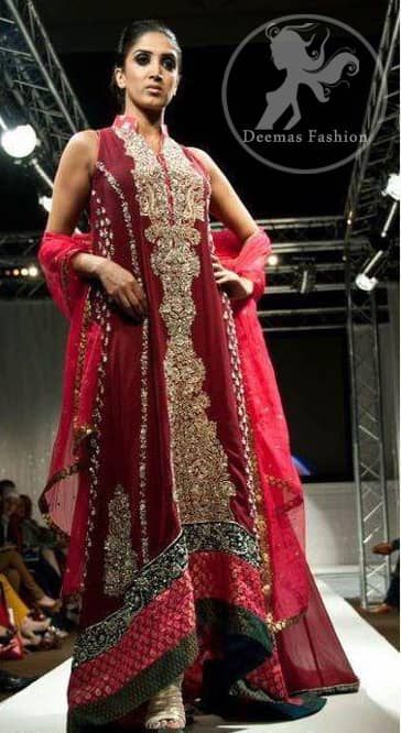 Maroon & Pink Heavy Embroidered Bridal Frock - Latest Designer Dresses ...