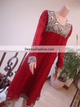 Red Aline Formal Wear Shirt Churidar  Latest Pakistani Fashion 2021