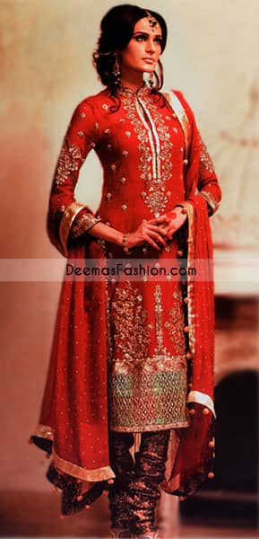 Red Pure chiffon shirt has been endowed with elevated embroidery
