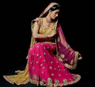 Pakistani Shocking Pink Golden Yellow Bridal Wear Lehnga