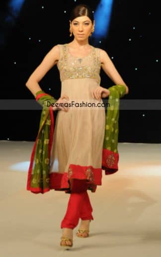 Pakistani Ladies Fashion - Simple Beige Frock Churidar