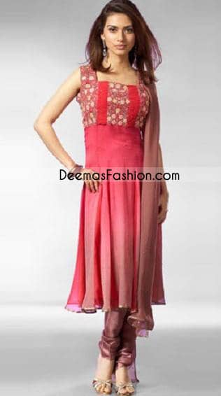 Pakistani Designer Wear - Simple Pink Red Anarkali Dress