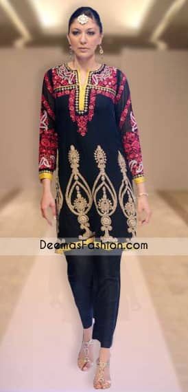 Stylish Black Embroidered Front
