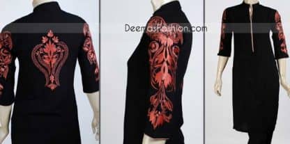 Stylish Black-Red Embroiderd Long Shirt