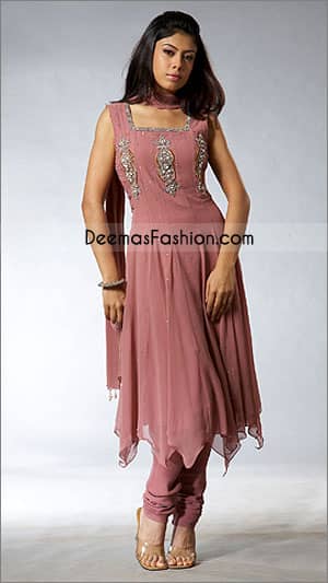 Pakistani Ladies Wear Anarkali Pink Chiffon Dress