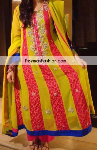 yellow and pink long frock