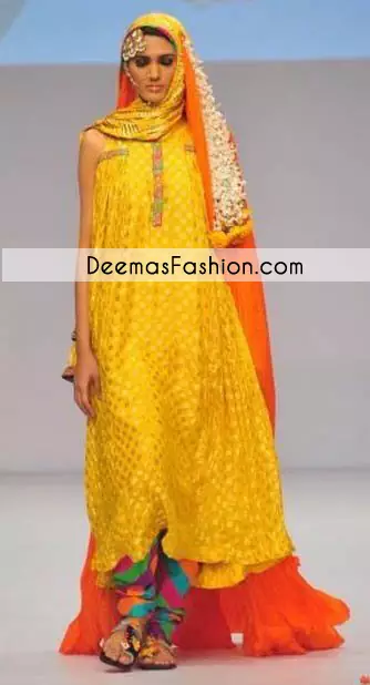  Yellow Multi Color Bridal Wear Pishwas Churidar